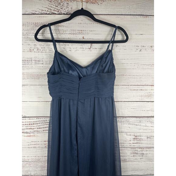 BHLDN Dress Women's Small Blue Chiffon Maxi Gown Ruched Bodice Bridesmaid Formal - Picture 6 of 9